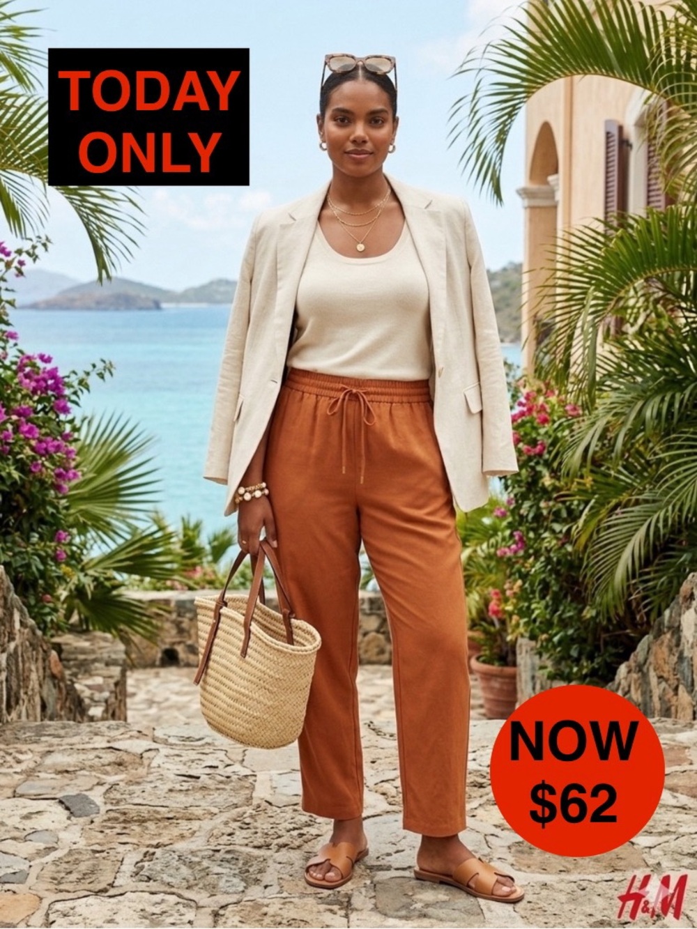 H&M High-Waisted Elastic Waist Pants in Burnt Orange – Worn Once! XS